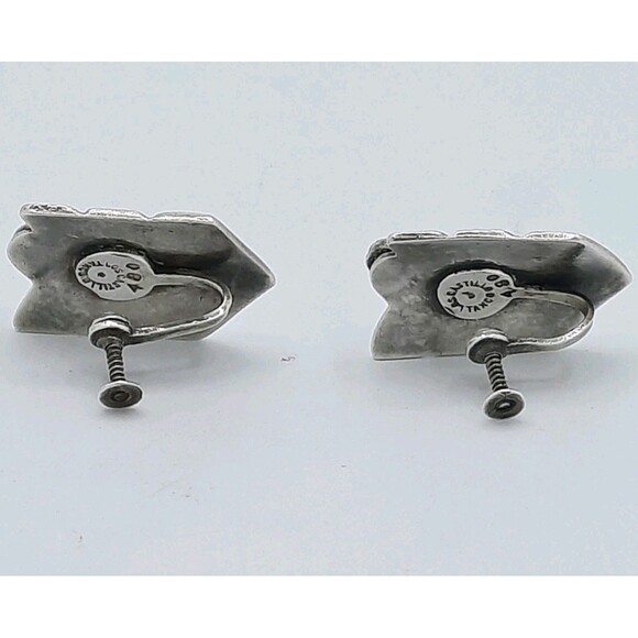 RARE Vtg Early Taxco Mexico Los Castillos #480 Chevron Sterling Silver Earrings - Picture 5 of 8